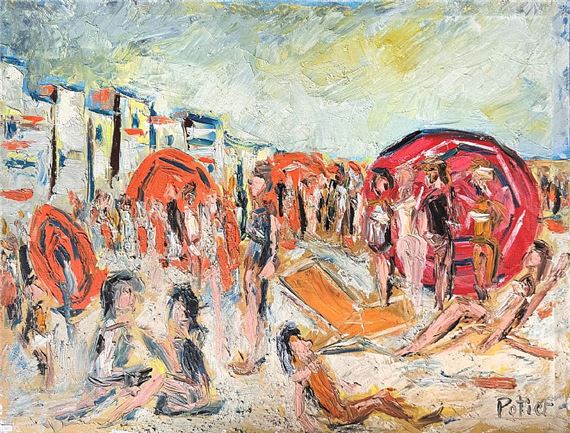 Maurice Potier | Plage animée | MutualArt