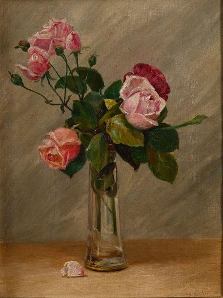 Artwork by Charles Emmanuel Joseph Roussel, "Bouquet de roses, Made of Oil on canvas