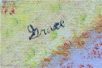 1899-1985) Circa 20th Century / Oil on canvas depicting American primitive style fox hunt / signed lower left - Grace Macarthur