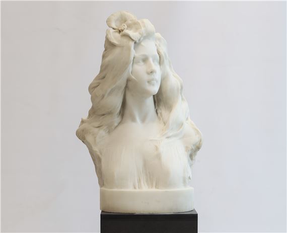 Edouard FORTINI (1862-?) Large Art Nouveau bust of a young girl in Carrara marble by Édouard Fortini