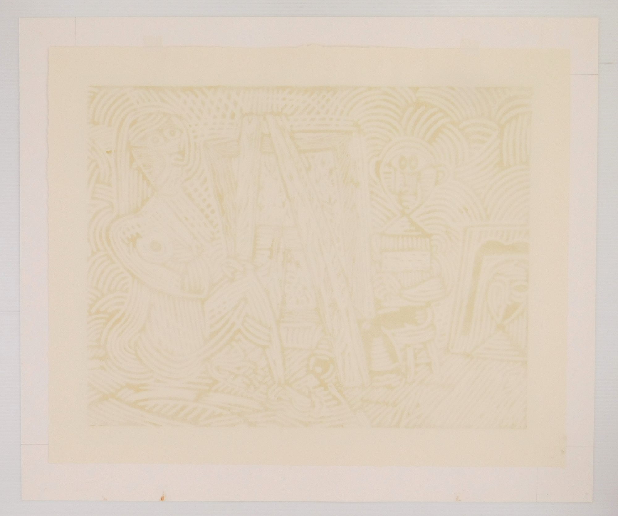 Artwork by George Kocar, Artist and Model, Made of linocut