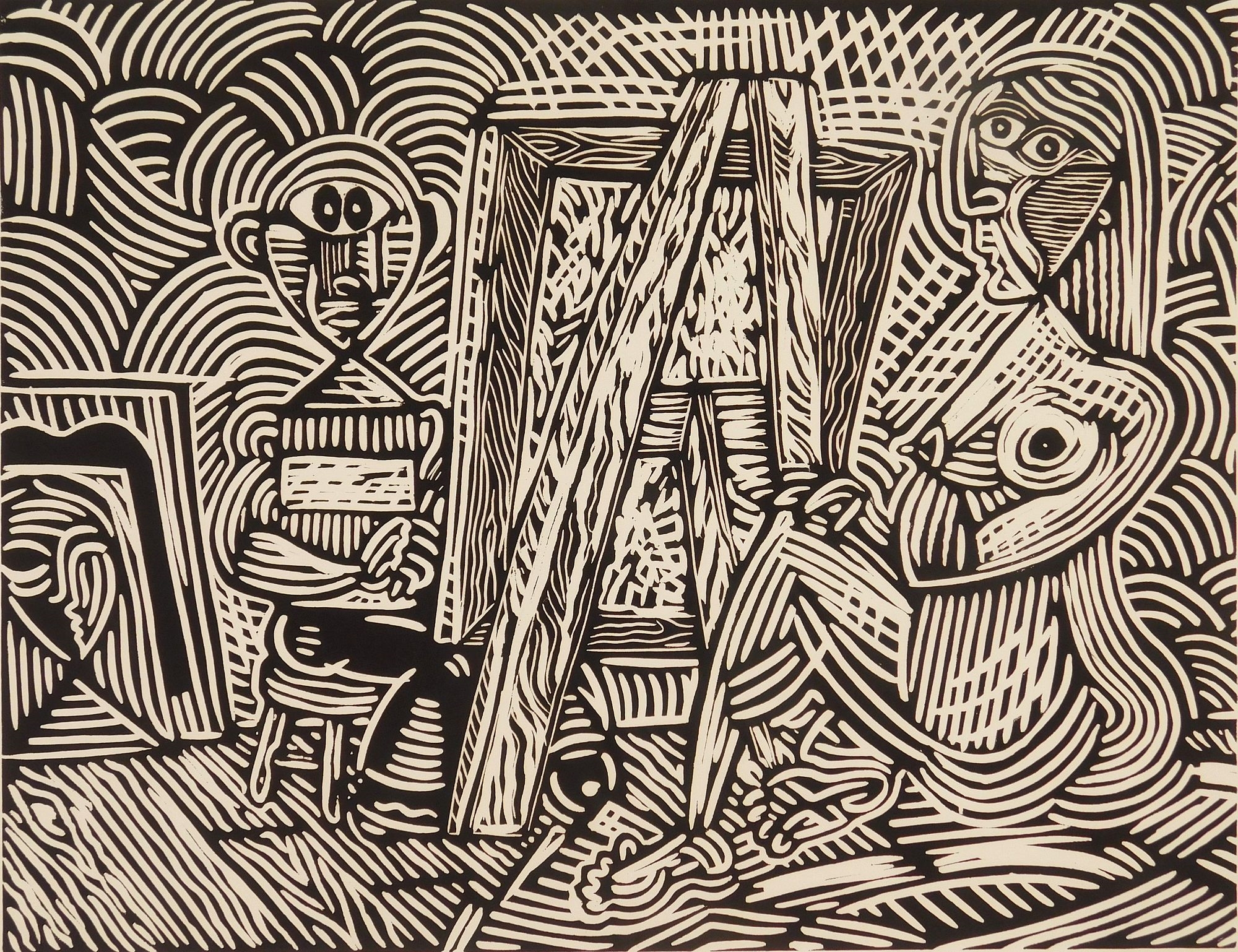 Artwork by George Kocar, Artist and Model, Made of linocut