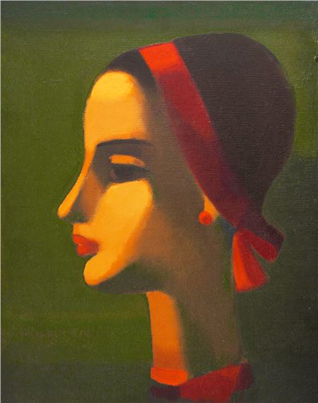 Portrait with red scarf [1987-1988 by Toma Trifonovski, circa 17