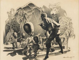 Gene Fawcette - Sci-Fi Illustration Original Art (c. 1950s). A wonderful sci-fi piece created with rich shadows using ink - Gene Fawcette