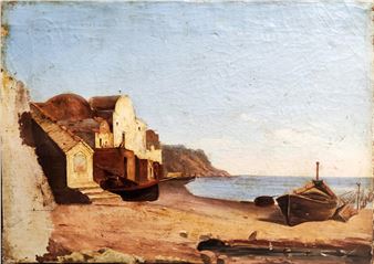 Spiaggia con barchetta in secca - Italian School, 18th Century