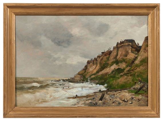 Villerville beach under a grey sky by Jean Baptiste Antoine Guillemet