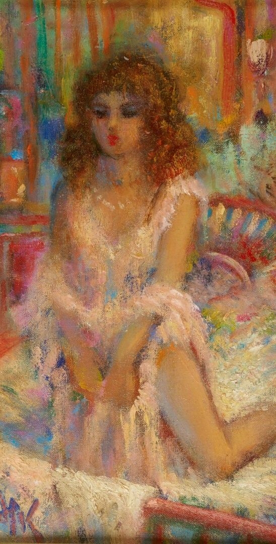 Artwork by Jean-pierre Kolasinski, Jeune fille en déshabillée, Made of Huile sur toile