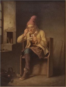 E. Onslow (1820-1904) Portrait of a seated carpenter
Oil on canvas Restoration.
39 x 29 cm - Edouard Amable Onslow