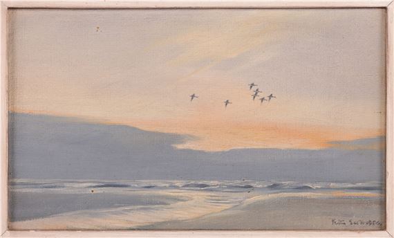 Peter Markham Scott | Wild Ducks in Flight at Sunset (1936) | MutualArt