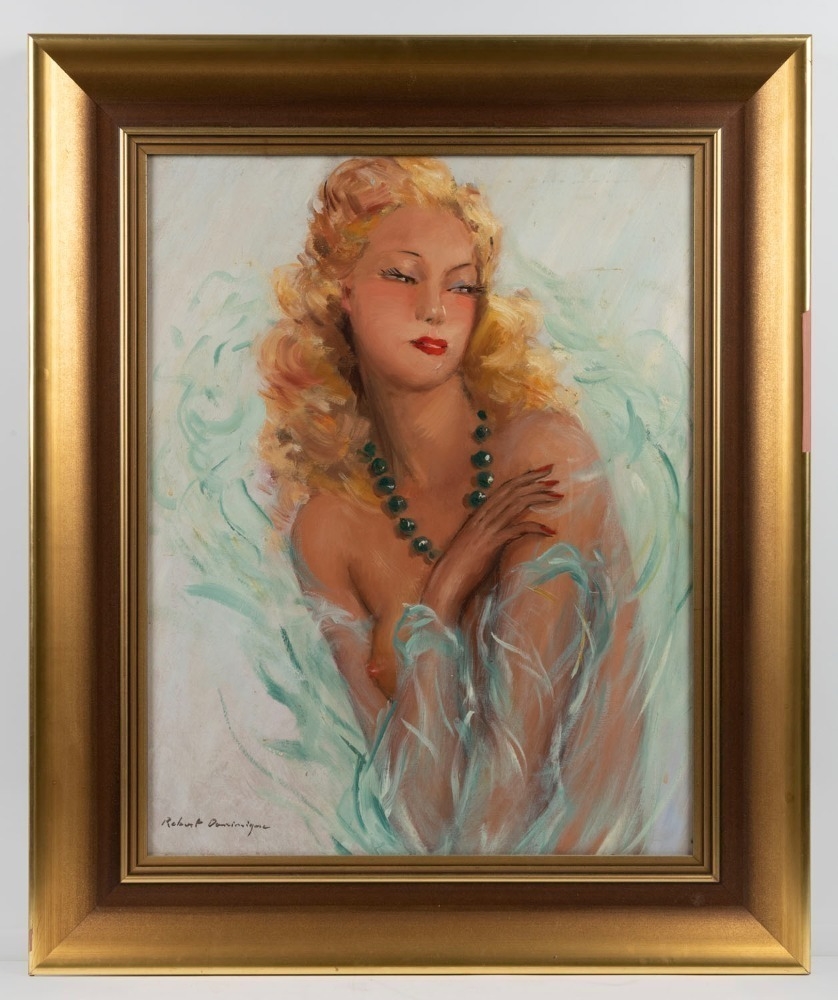 Artwork by Robert Dominique, Portrait of a woman, Made of oil on board