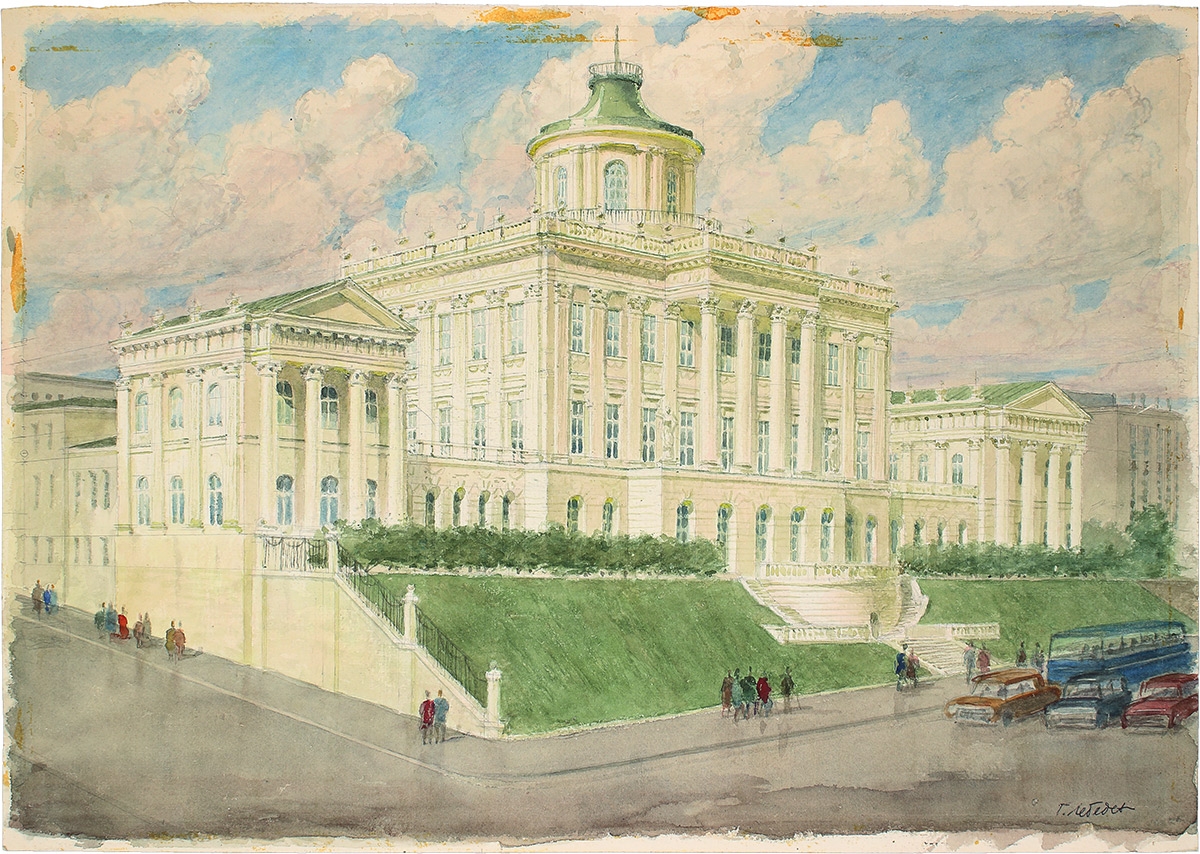 Artwork by Georgiy Georgievich Lebedev, View of Pashkov's house, Made of Paper, watercolor
