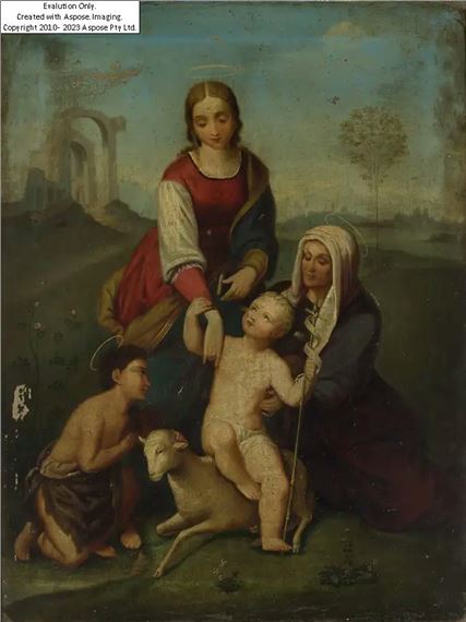 German 1789-1869-  Mary and Elizabeth with Jesus and John the Baptist;  oil on canvas by Johann Friedrich Overbeck