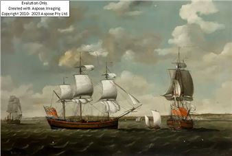 British 1729-1784-  Three views of a British Mail Packet in the Downs off Deal;  oil on canvas - Francis Holman