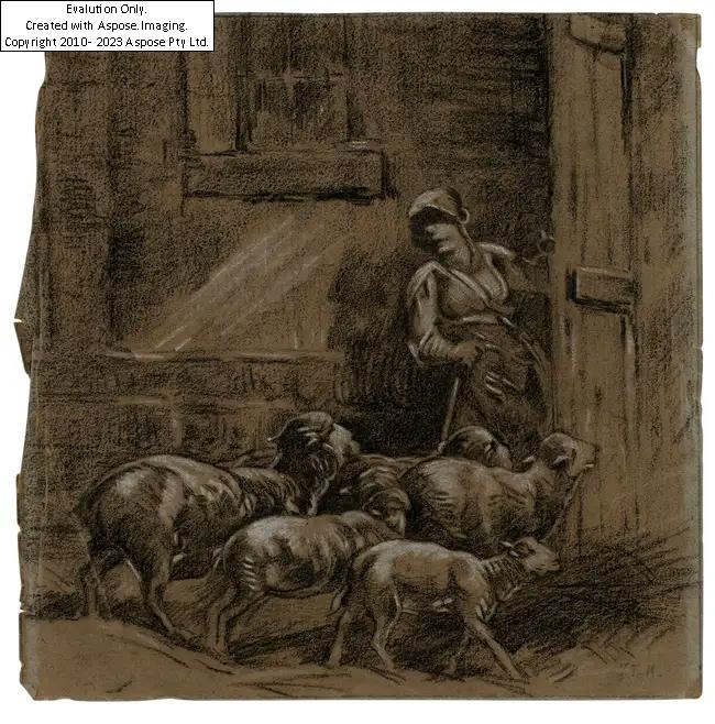 JeanFrançois Millet French 18141875 A shepherdess minding a flock