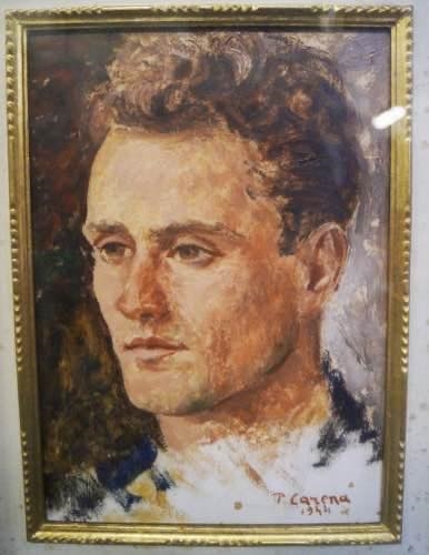 Artwork by Pietro Carena, Carena Pietro ''Busto di ragazzo'' f.to e datato 1955. Dipinto ad olio su tela ( cm 28x19). Scuola italiana del '900. Cornice dorata, Made of olio su tela