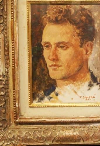 Artwork by Pietro Carena, Carena Pietro ''Busto di ragazzo'' f.to e datato 1955. Dipinto ad olio su tela ( cm 28x19). Scuola italiana del '900. Cornice dorata, Made of olio su tela