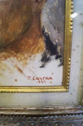 Artwork by Pietro Carena, Carena Pietro ''Busto di ragazzo'' f.to e datato 1955. Dipinto ad olio su tela ( cm 28x19). Scuola italiana del '900. Cornice dorata, Made of olio su tela