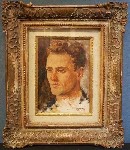 Artwork by Pietro Carena, Carena Pietro ''Busto di ragazzo'' f.to e datato 1955. Dipinto ad olio su tela ( cm 28x19). Scuola italiana del '900. Cornice dorata, Made of olio su tela