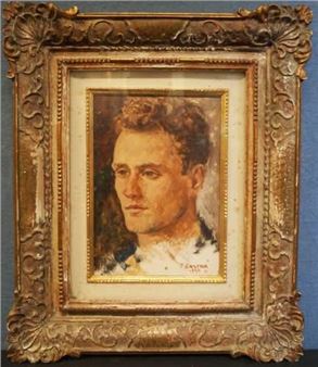 Carena Pietro ''Busto di ragazzo'' f.to e datato 1955. Dipinto ad olio su tela ( cm 28x19). Scuola italiana del '900. Cornice dorata - Pietro Carena