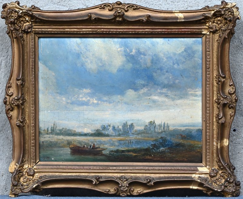Artwork by Henry Dawson, Expansive view with a boat, Made of A painting, oil on panel