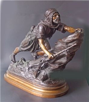 1907) featuring an Arab warrior scaling rocks while holding a flintlock rifle - Émile Coriolan Hippolyte Guillemin