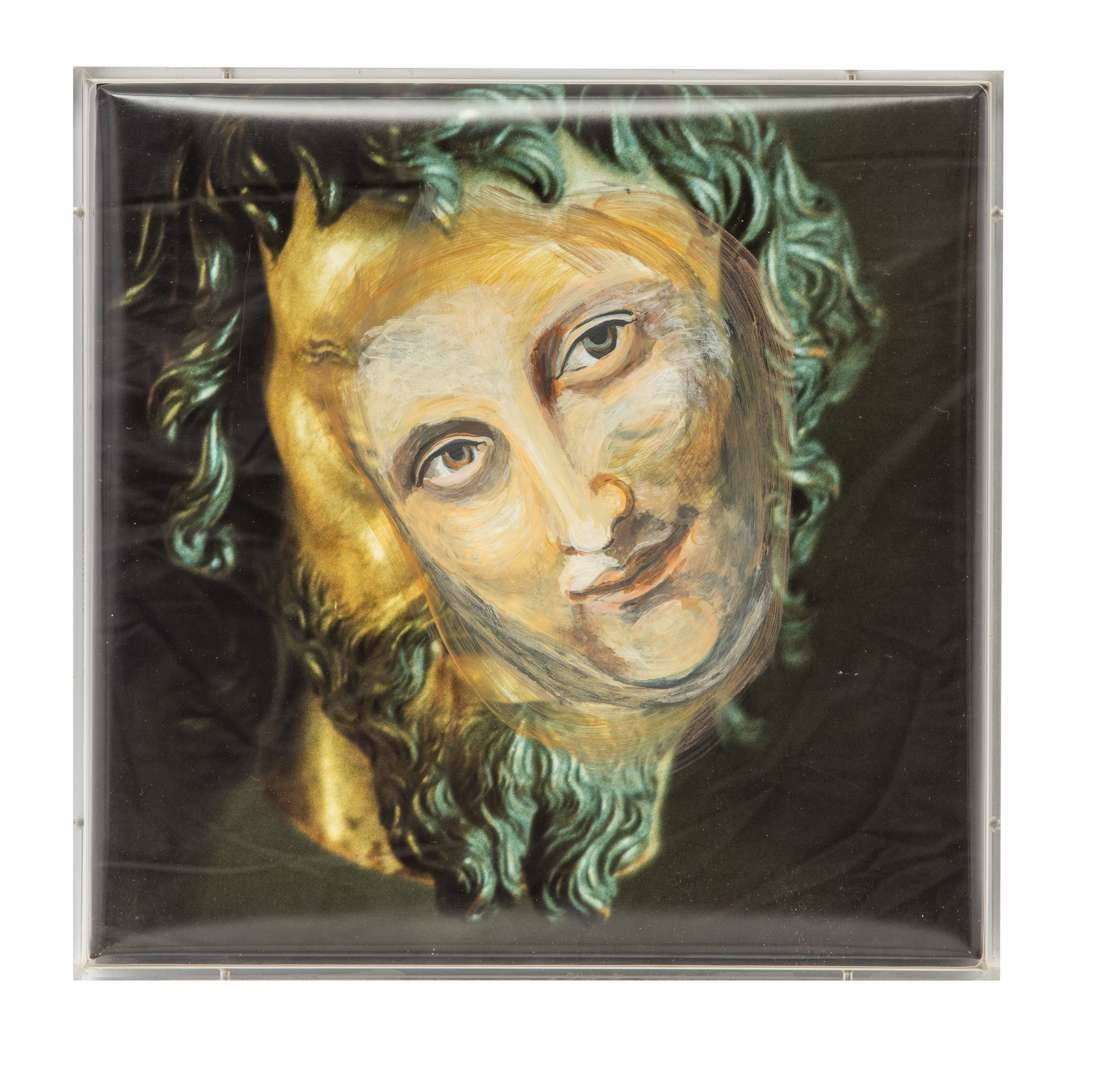 Artwork by Kars Persoon, Zonder titel (Gezicht geschilderd op een kleurenfoto van klassieke bronzen kop, Made of acrylic