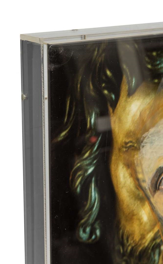 Artwork by Kars Persoon, Zonder titel (Gezicht geschilderd op een kleurenfoto van klassieke bronzen kop, Made of acrylic