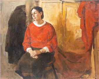 Een poserende vrouw in het rood - Aref Damee