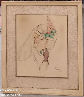 Pierre PLANCHENAULT Portrait d'élégante Watercolor drawing signed lower right 49 x 41 cm - Pierre Planchenault