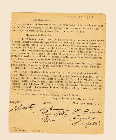 Autographe) AISNE (02) – Emile DRIANT (Neufchâtel-sur-Aisne - Amédée Buffet