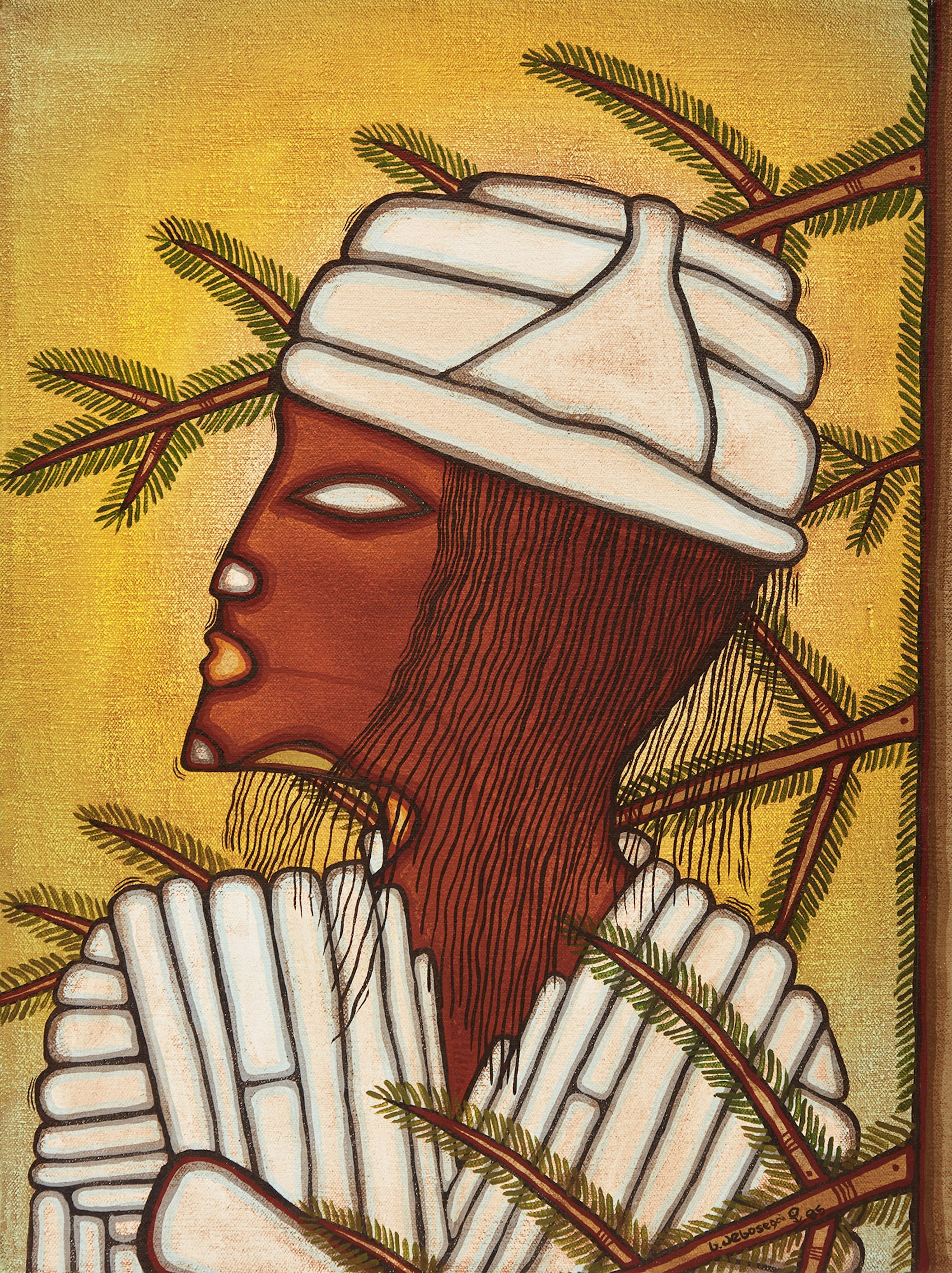 Artwork by Blair Debassige, Boy with the Rabbit-Skin Coat, Made of acrylic on canvas