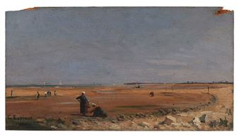 Caroline ESPINET (1844-1912) - &quot;Oléron&quot; oil on panel signed and located lower left. 25.5 x 47 cm (small missing upper right and left - Caroline Espinet