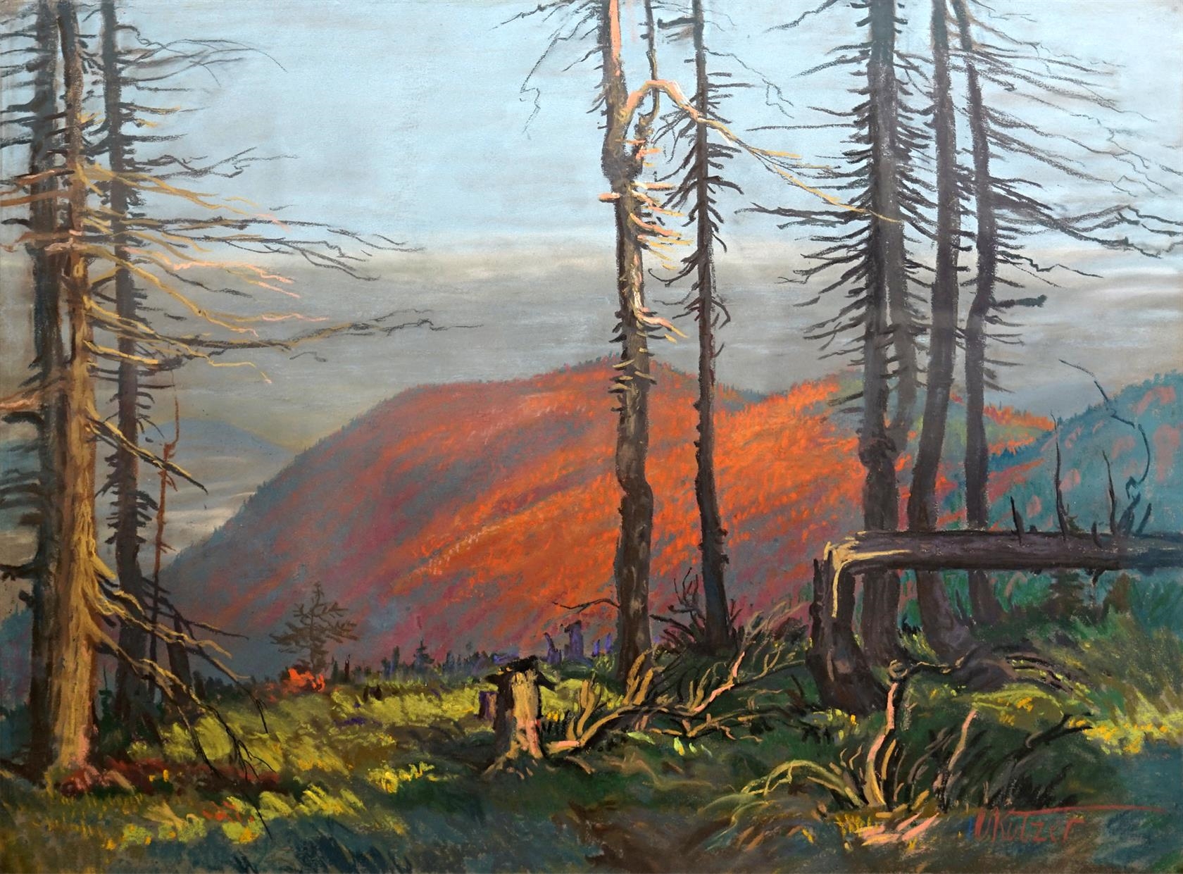 Artwork by Viktor Kutzer, Podzimní ráno na zmrzlém vrchu nad Pustevnami, Made of Technika: Pastel