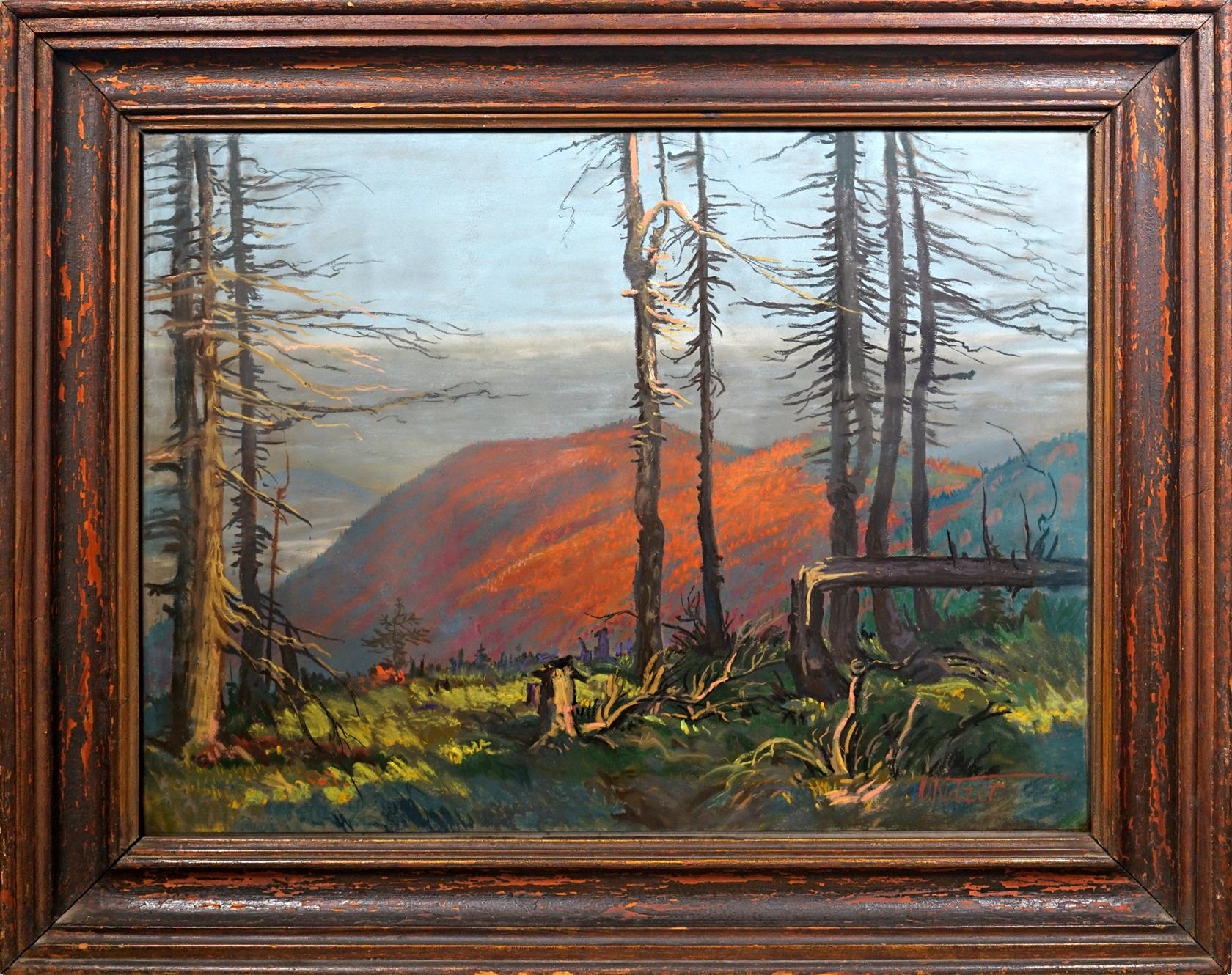 Artwork by Viktor Kutzer, Podzimní ráno na zmrzlém vrchu nad Pustevnami, Made of Technika: Pastel