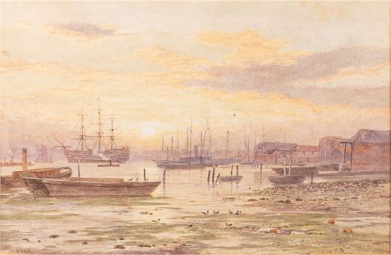 Near the docks at low tide - Watercolour - 20.5 x 30. by Martin Snape