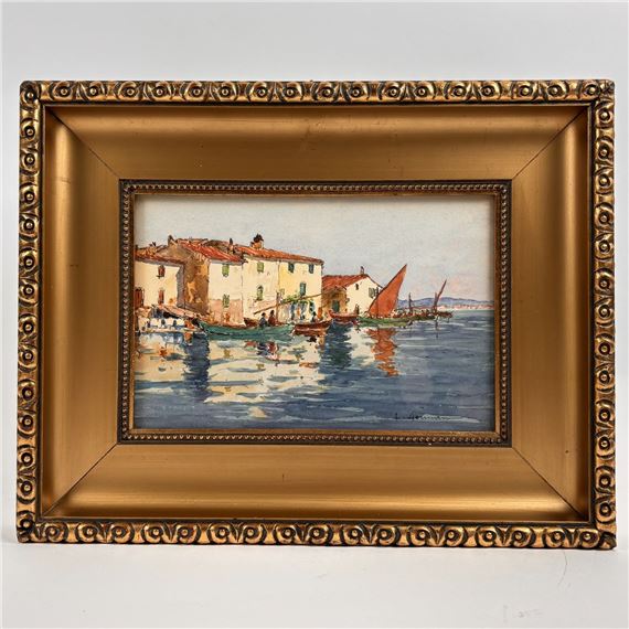 A Côte d'Azur fishing port by Louis German, 1863