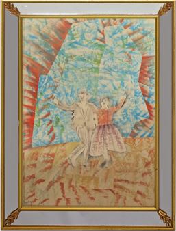 Geometrische Komposition mit tanzendem Paar - Gyorgy Ruzisckay