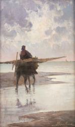 Pêcheur de crevettes à cheval au coucher du soleil - Paul van de Venne