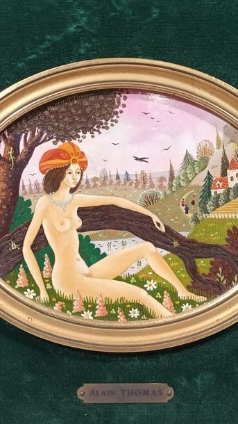 Artwork by Alain Thomas, Sultane au collier bleu, Made of oil on panel