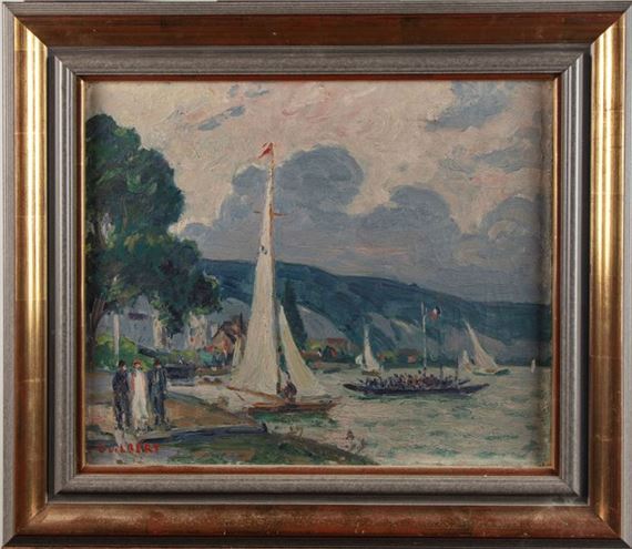 Lively scene with sailboats by Narcisse Guilbert