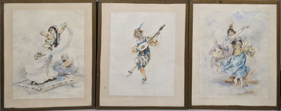 Artwork by Marie Louis Billaudet, Danseuses gitanes et joueur de mandoline, Made of Watercolors