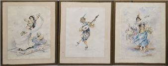 Danseuses gitanes et joueur de mandoline - Marie Louis Billaudet