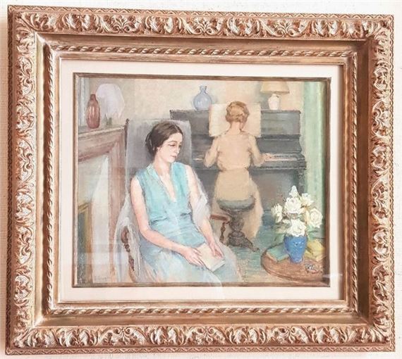 Interior scene, reading and piano - Amélie Sauger