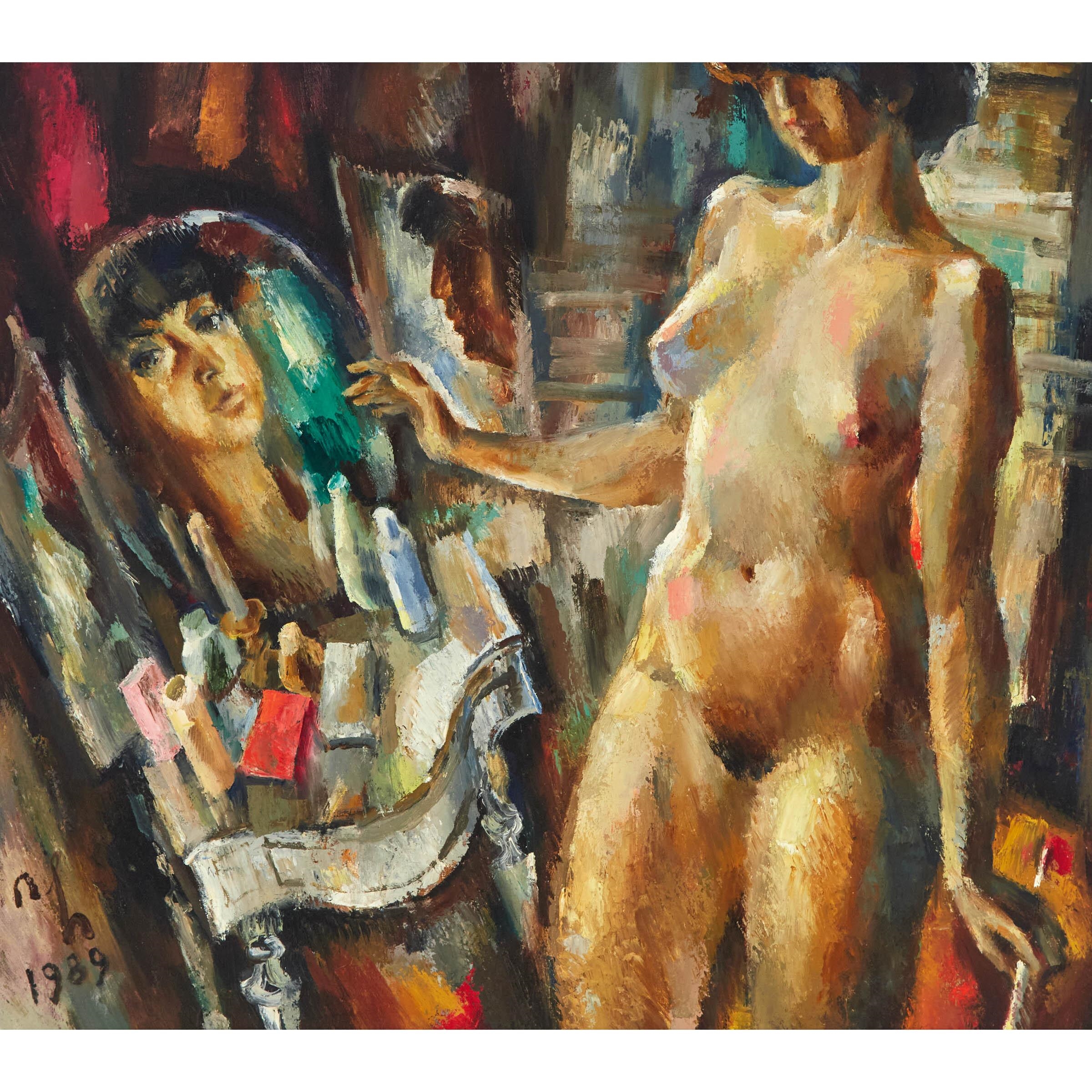 Artwork by Yuri Chikvaidze, TRIPLE PORTRAIT OF A WOMAN, Made of oil on board