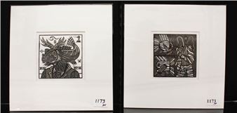 PAIR OF DENNIS CUNNINGHAM (OR, B.1949) LINOCUTS: " - Dennis Cunningham