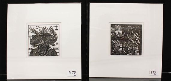 PAIR OF DENNIS CUNNINGHAM (OR, B.1949) LINOCUTS: " - Dennis Cunningham