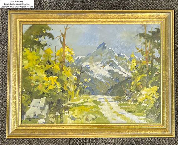 Allan Crombie - Mountain Scene - Oil on board by Allan Crombie