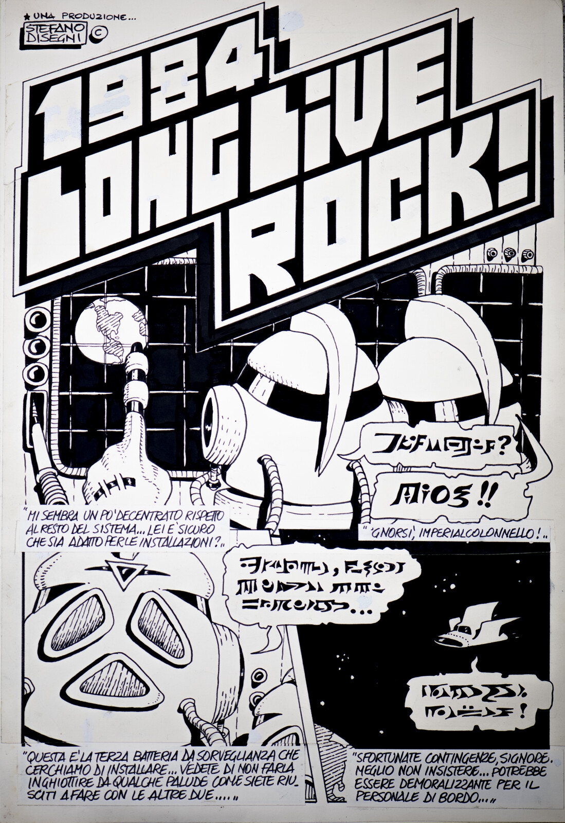 Artwork by Stefano Disegni, "1984 long live rock"., Made of Technique : Marker on paper