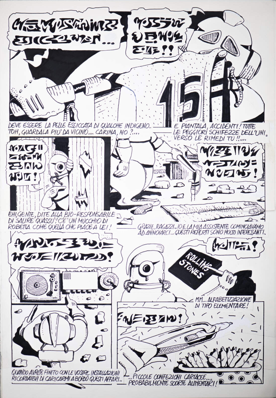 Artwork by Stefano Disegni, "1984 long live rock"., Made of Technique : Marker on paper