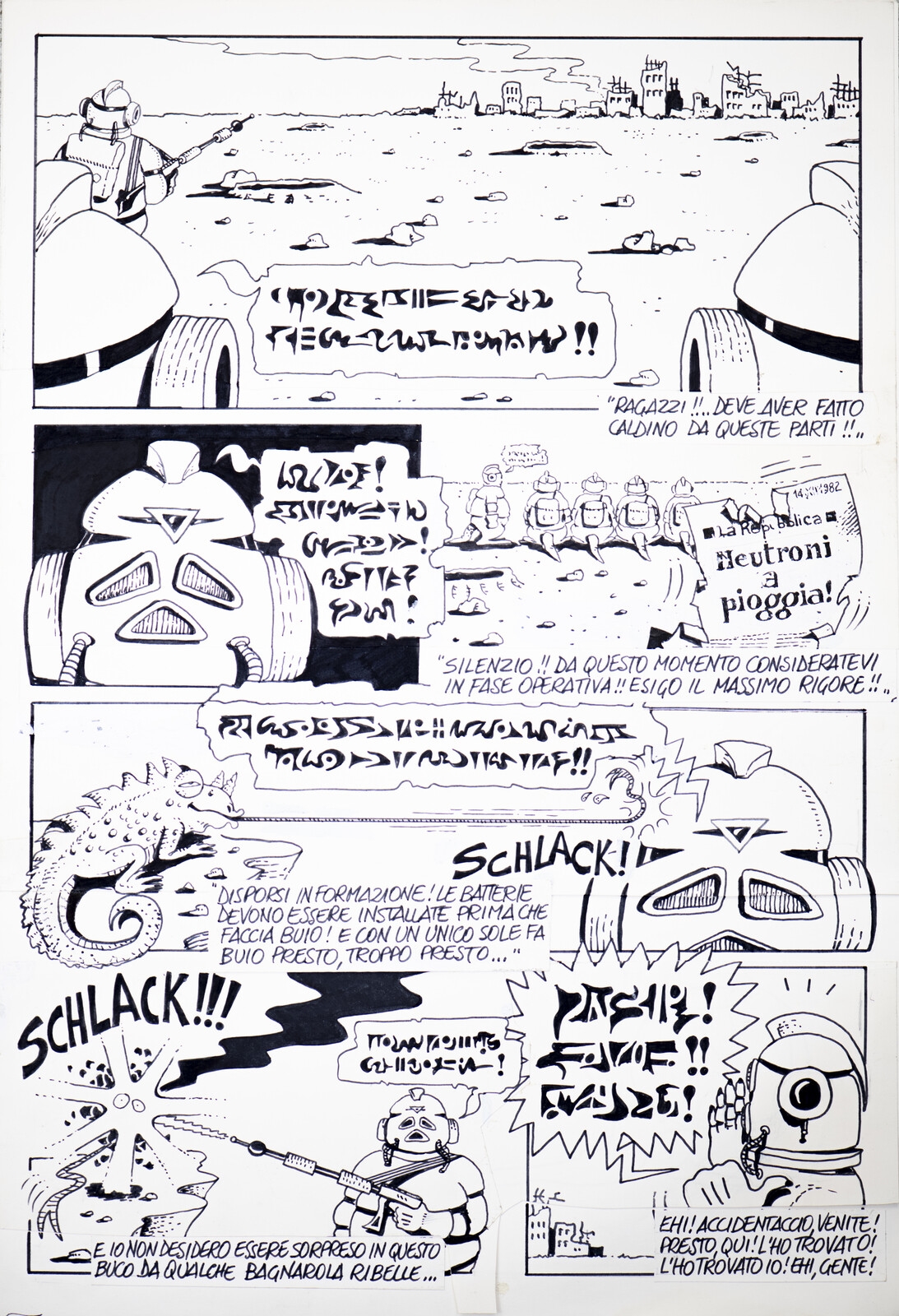 Artwork by Stefano Disegni, "1984 long live rock"., Made of Technique : Marker on paper